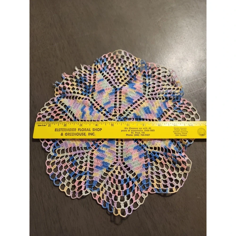 Vintage Pastel Variegated Crochet Doilies Set 2 Colorful Maximalist Decor Flaw*